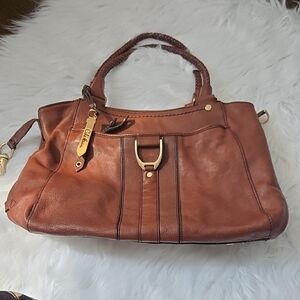 Cole Haan Tan Leather Shoulder Bag with Gold Accents